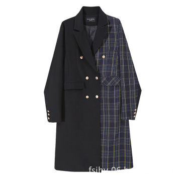 Designer women's trench coat mid-length plaid stitching blazers ladies women